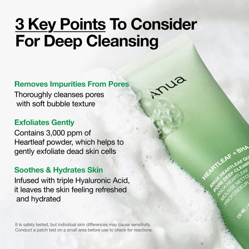 ANUA Heartleaf Quercetinol Pore Deep Cleansing Foam, Facial Cleanser, for Double Cleansing, BHA, Hyaluronic Acid, Glycerin, Face Wash, Blackhead Remover, (150ml/5.07 fl.oz.)