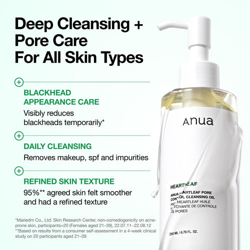 Anua Heartleaf Pore Control Cleansing Oil, Oil Cleanser for Face, Makeup Blackhead Remover, Korean Skin Care 6.76 fl oz(200ml)
