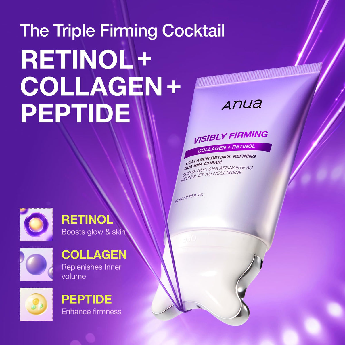 ANUA Collagen Retinol Refining Gua Sha Cream, Neck Cream for Lifting and Firming, Jawline to Décolleté, Daily Moisturiser, Fine Line Care, Korean Skin Care, 80g